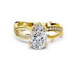 Yellow gold Pear Solitaire Twist Band with Pavé Accents and Four-Prong Setting_22