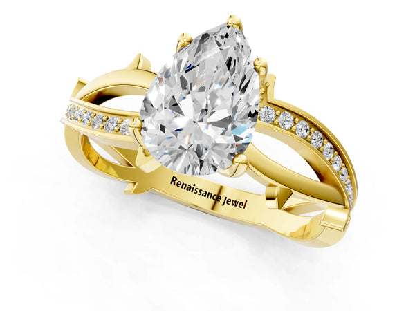 Yellow Gold Pear-Shaped Crossover Twist Pave Engagement Ring Setting