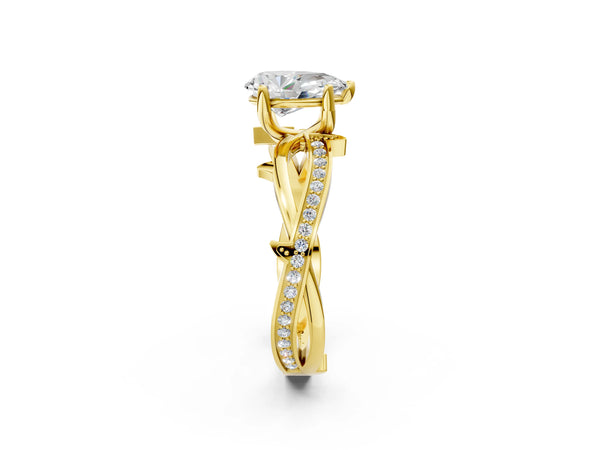 Yellow Gold Pear-Shaped Crossover Twist Pave Engagement Ring Setting