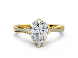 Yellow gold Pear Solitaire Twist Band with Pavé Diamonds and Four-Prong Setting_52