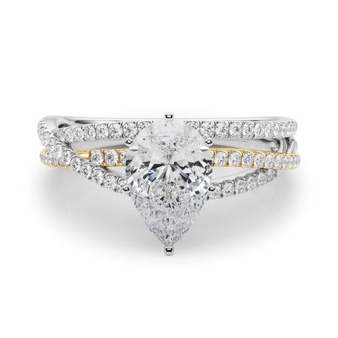 Yellow gold Pear Solitaire Twist Band with Pavé Setting and Four-Prong Setting 1