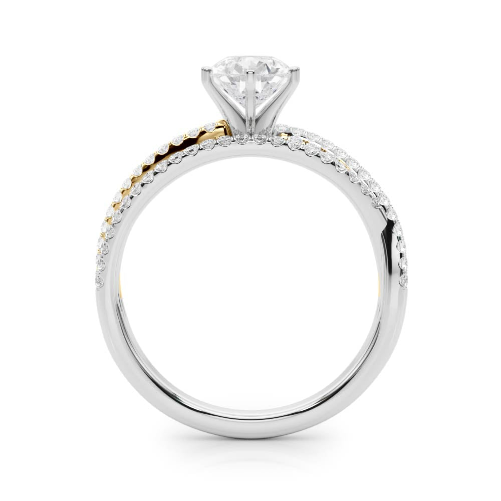 Yellow gold Pear Solitaire Twist Band with Pavé Setting and Four-Prong Setting 2