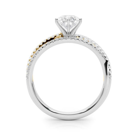 Yellow gold Pear Solitaire Twist Band with Pavé Setting and Four-Prong Setting 2
