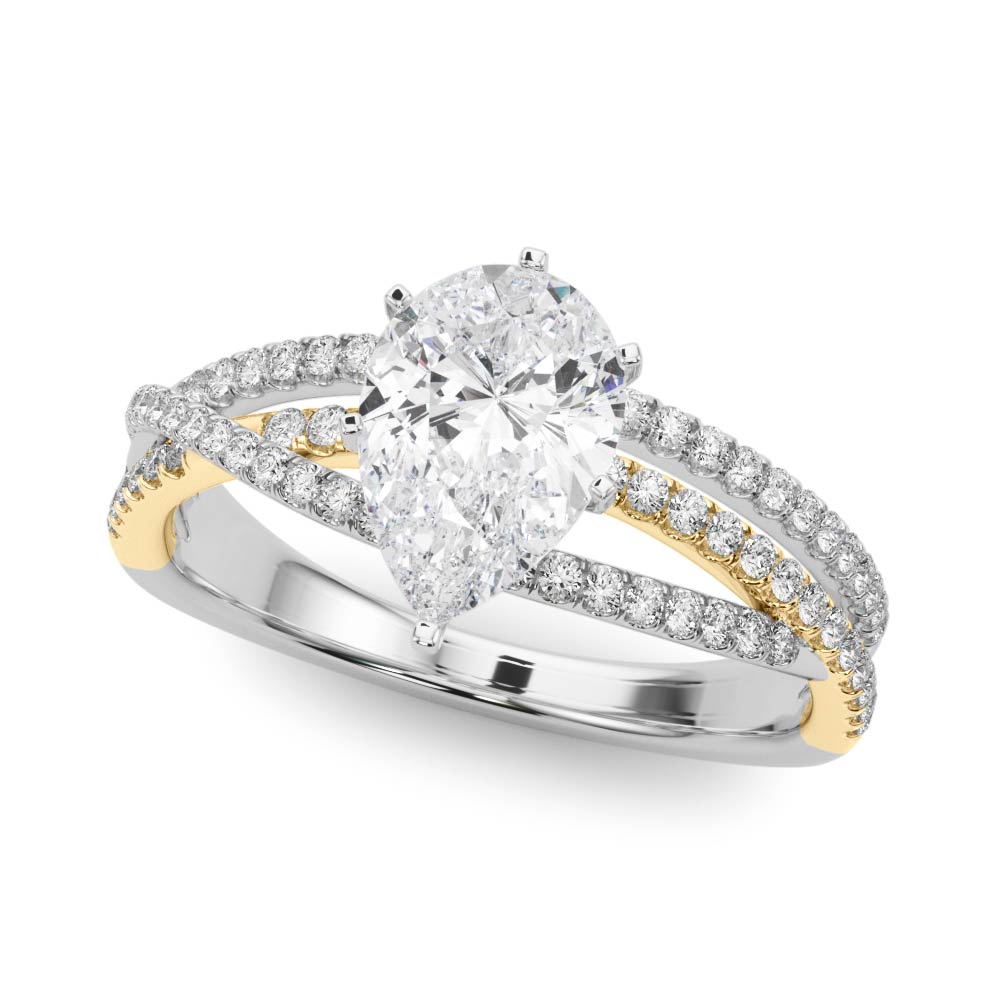 Yellow gold Pear Solitaire Twist Band with Pavé Setting and Four-Prong Setting