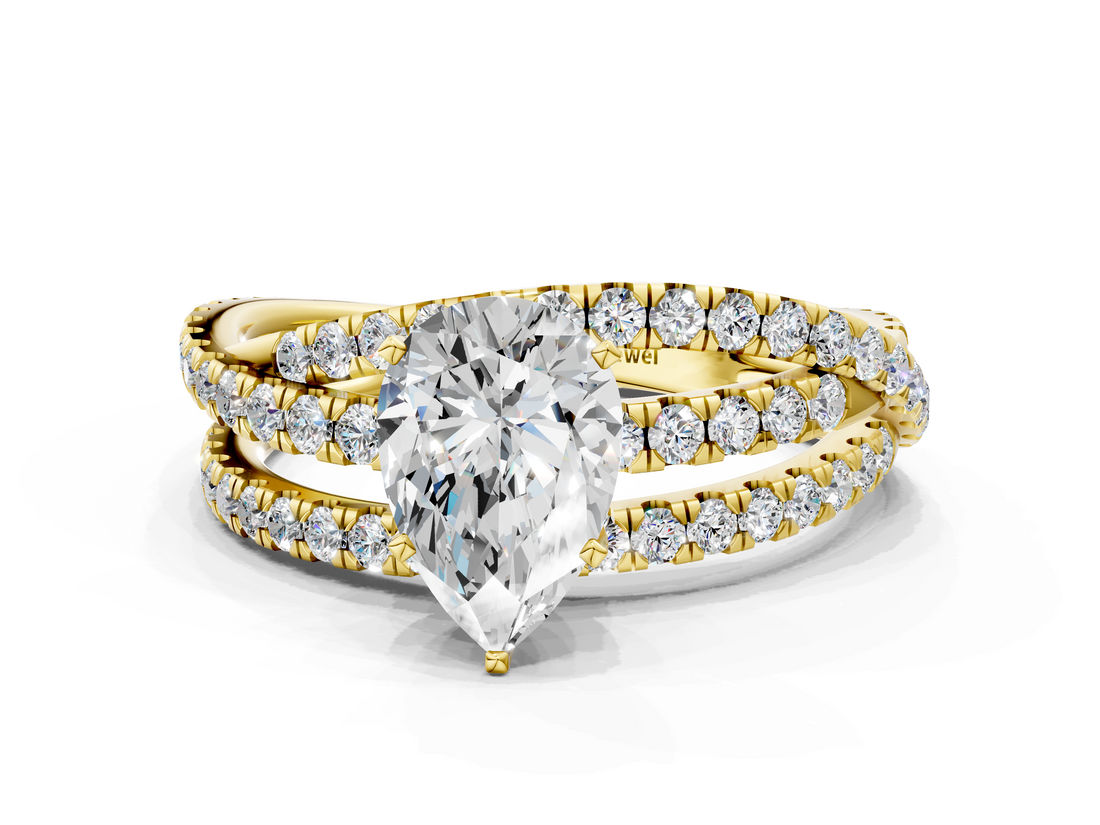 Yellow gold Pear Solitaire Twist Band with Pavé Setting and Four-Prong Setting_106