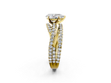 Yellow gold Pear Solitaire Twist Band with Pavé Setting and Four-Prong Setting_108