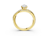 Yellow gold Pear Solitaire Twist Band with Pavé Setting and Four-Prong Setting_109