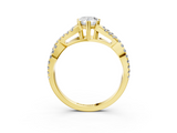 18K Yellow Gold 2.01 Carat E VS1 Pear Diamond Solitaire Ring with Four-Prong Setting and Twisted Pavé Band