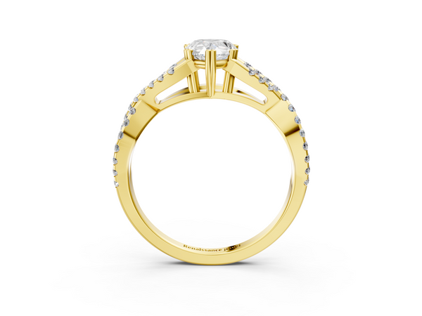 18K Yellow Gold 2.01 Carat E VS1 Pear Diamond Solitaire Ring with Four-Prong Setting and Twisted Pavé Band