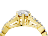 18K Yellow Gold 2.01 Carat E VS1 Pear Diamond Solitaire Ring with Four-Prong Setting and Twisted Pavé Band