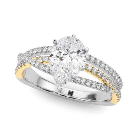 Yellow gold Pear Solitaire Twist Band with Pavé Setting and Four-Prong Setting