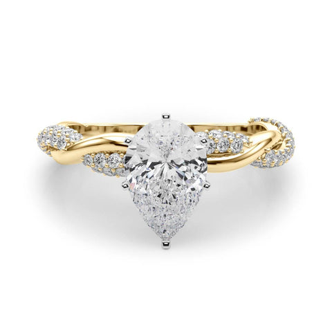 Yellow gold Pear Solitaire Twist Band with Pave Prong Setting 1