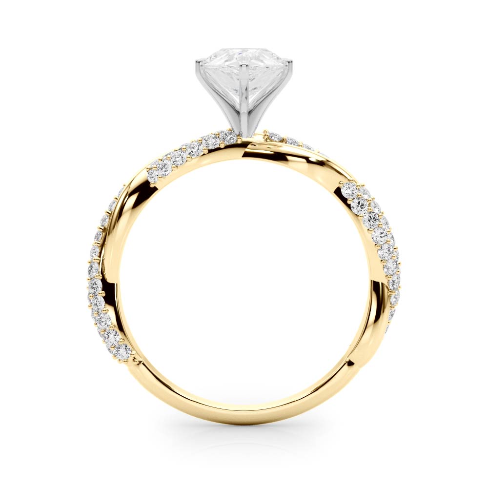 Yellow gold Pear Solitaire Twist Band with Pave Prong Setting 2