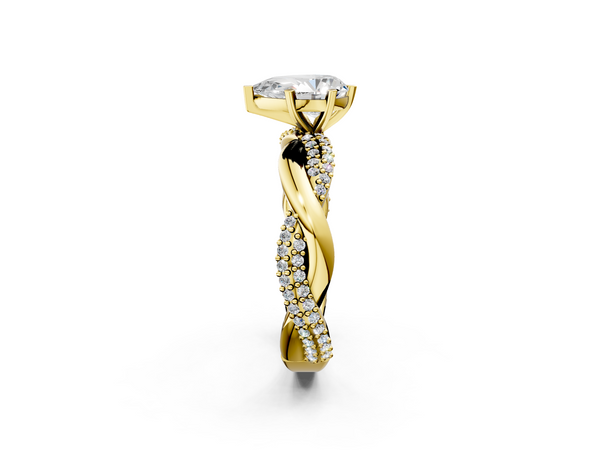Yellow gold Pear Solitaire Twist Band with Pave Prong Setting