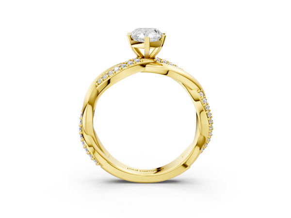 Yellow gold Pear Solitaire Twist Band with Pave Prong Setting