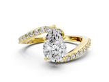 Yellow gold Pear Solitaire Twist Band with Pave Set Diamonds and Four-Prong Setting_112