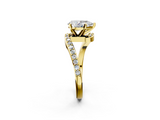 Yellow gold Pear Solitaire Twist Band with Pave Set Diamonds and Four-Prong Setting_114