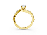 Yellow gold Pear Solitaire Twist Band with Pave Set Diamonds and Four-Prong Setting_115