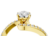 Yellow gold Pear Solitaire Twist Band with Pave Set Diamonds and Four-Prong Setting_116