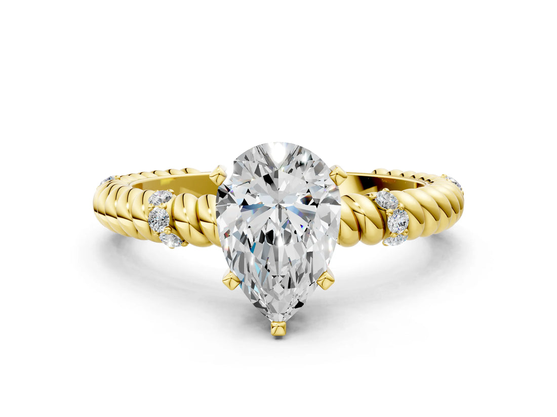 Yellow gold Pear Solitaire Twisted Band Prong Set Engagement Ring_70