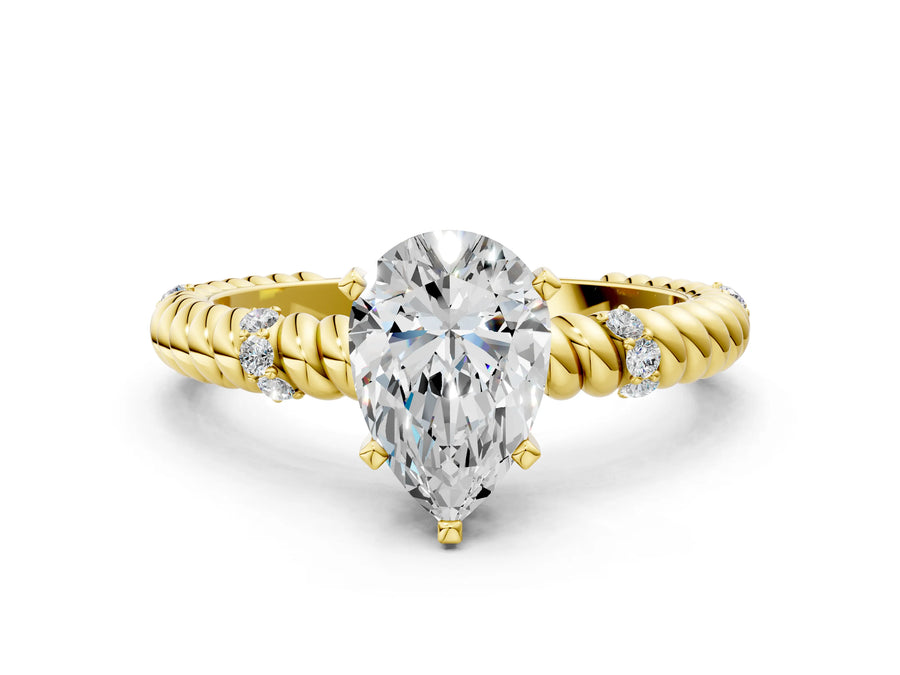 Yellow gold Pear Solitaire Twisted Band Prong Set Engagement Ring