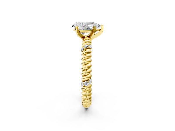 Yellow gold Pear Solitaire Twisted Band Prong Set Engagement Ring