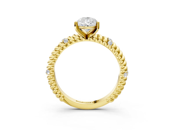 Yellow gold Pear Solitaire Twisted Band Prong Set Engagement Ring