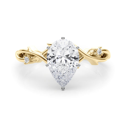 Yellow gold Pear Solitaire Twisted Band Prong Setting Ring 1