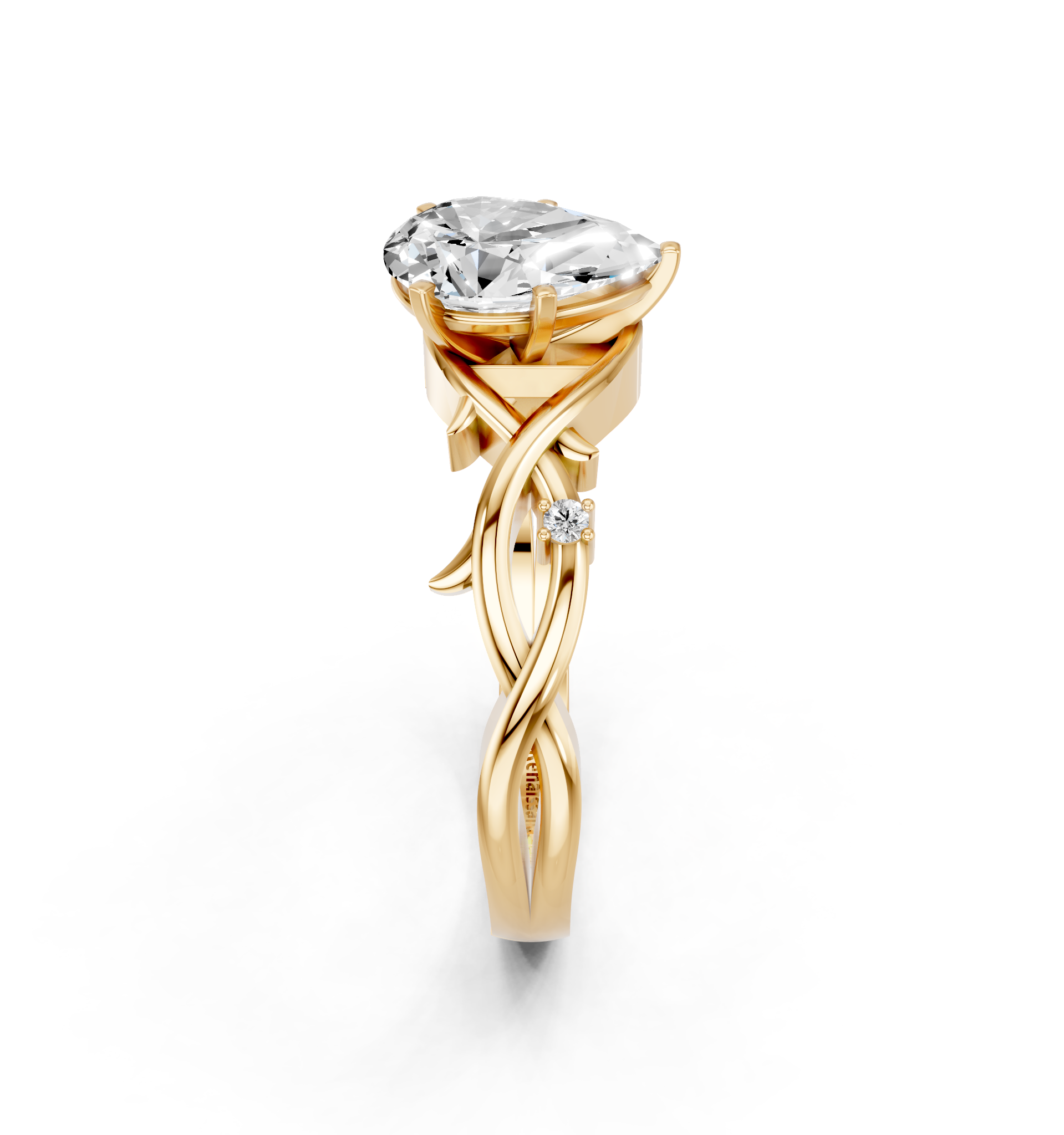 Yellow gold Pear Solitaire Twisted Band Prong Setting Ring_10
