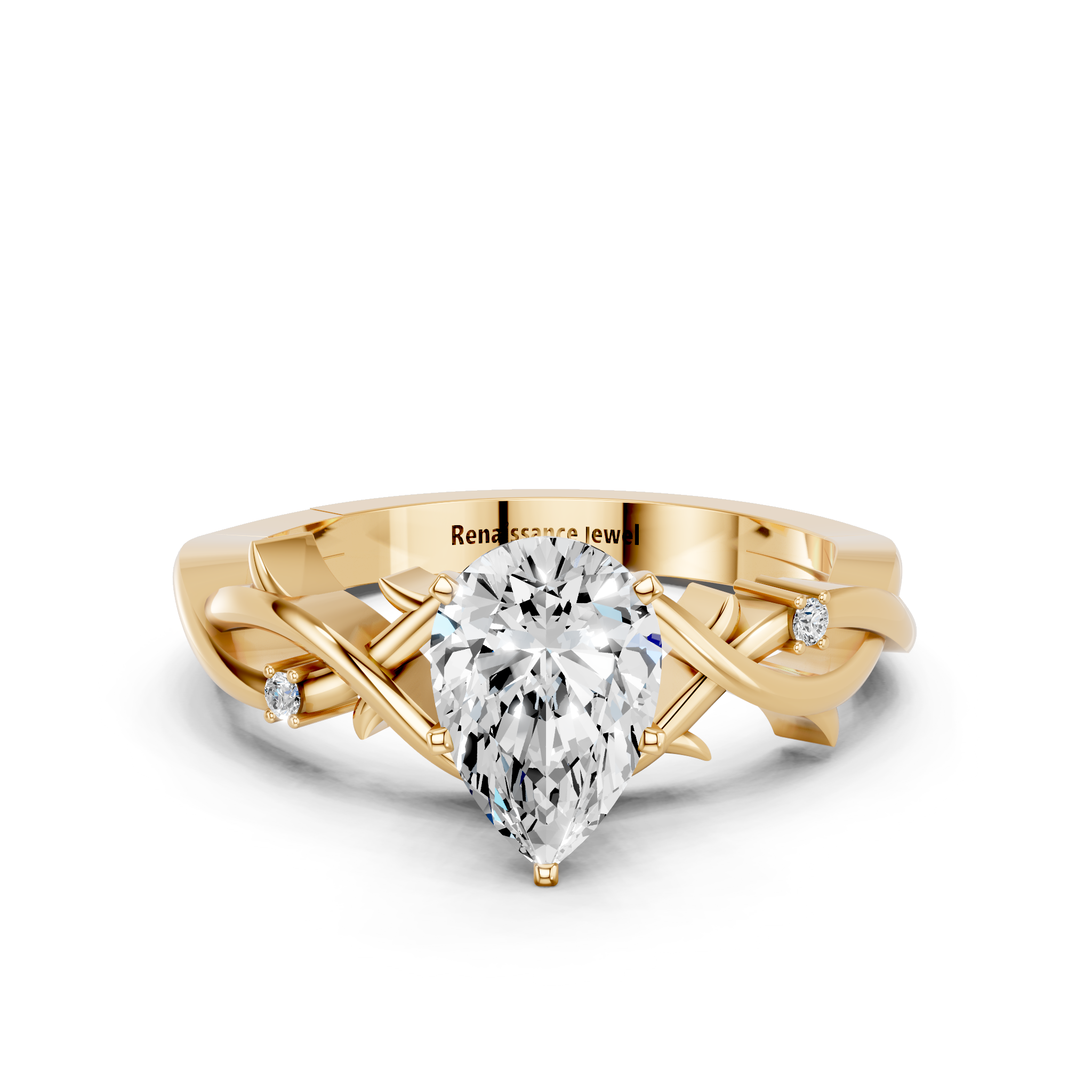 Yellow gold Pear Solitaire Twisted Band Prong Setting Ring_17
