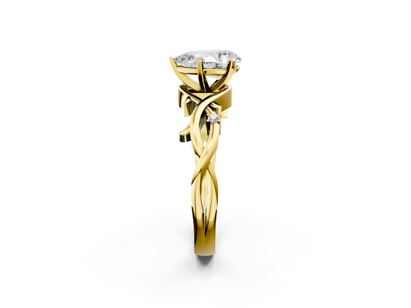 Yellow Gold Pear-Shaped Solitaire Engagement Ring Setting with Vine Twist Band