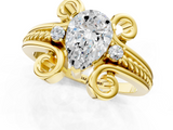 Yellow gold Pear Solitaire Twisted Band Scroll Prong Ring_4