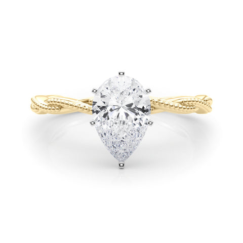 Yellow gold Pear Solitaire Twisted Band with Bead Prong Setting 1