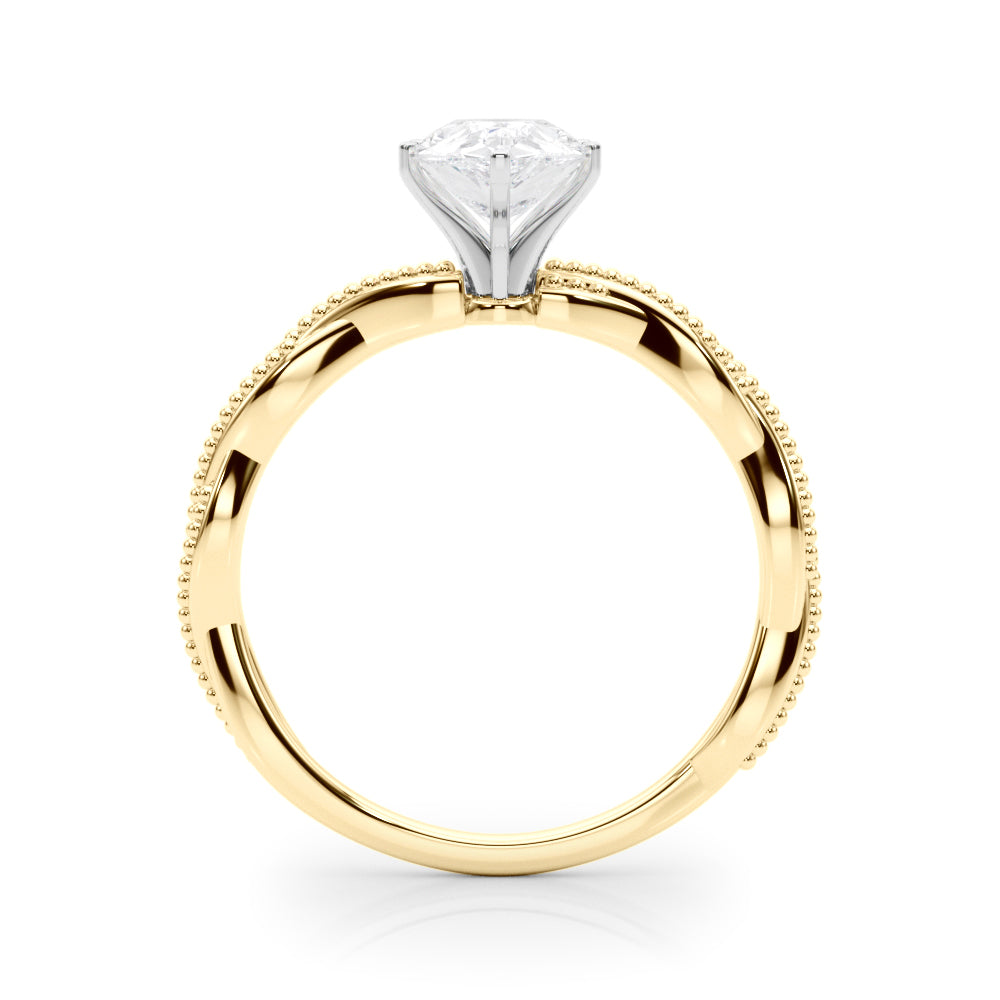 Yellow gold Pear Solitaire Twisted Band with Bead Prong Setting 2