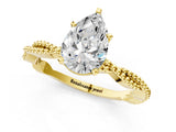 Yellow gold Pear Solitaire Twisted Band with Bead Prong Setting_372