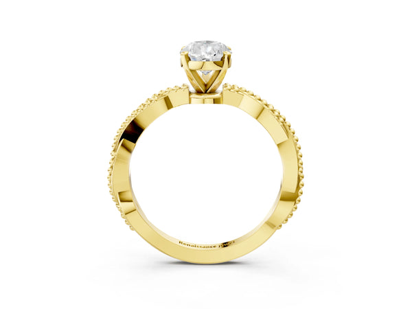 Yellow Gold Pear-Shaped Solitaire Engagement Ring Setting with Beaded Twist Band and Basket Head