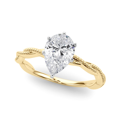 Yellow gold Pear Solitaire Twisted Band with Bead Prong Setting