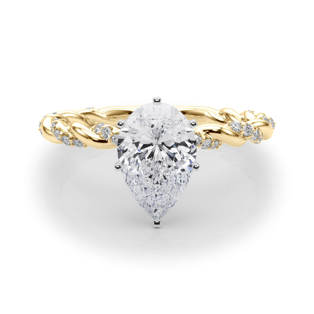 Yellow gold Pear Solitaire Twisted Band with Pavé Accents and Four-Prong Setting 1