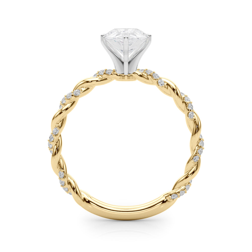 Yellow gold Pear Solitaire Twisted Band with Pavé Accents and Four-Prong Setting 2