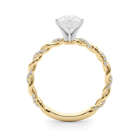 Yellow gold Pear Solitaire Twisted Band with Pavé Accents and Four-Prong Setting 2