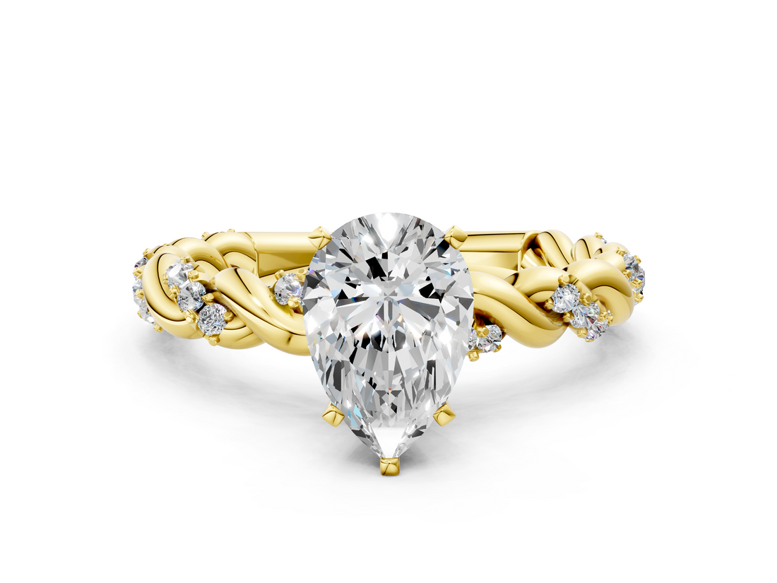 Yellow gold Pear Solitaire Twisted Band with Pavé Accents and Four-Prong Setting_26
