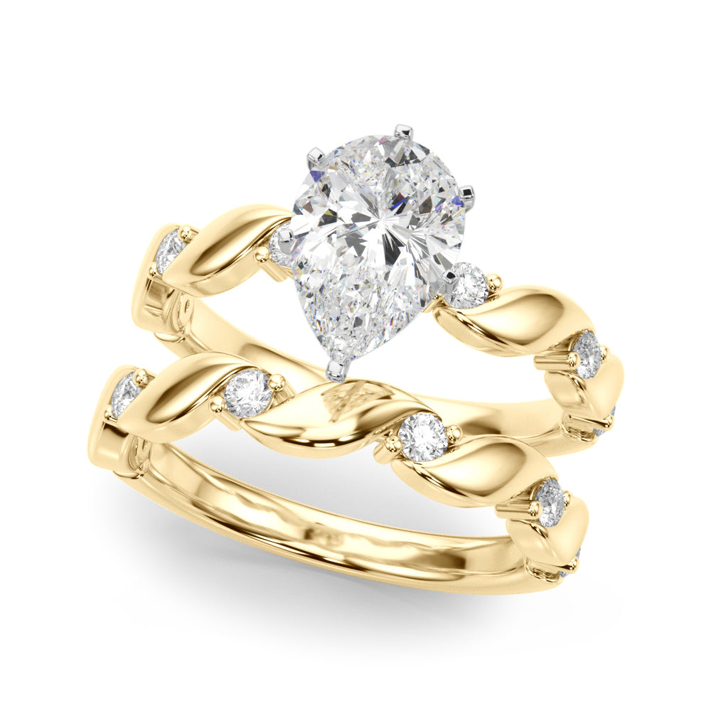 Yellow gold Pear Solitaire Twisted Band with Prong Setting 1