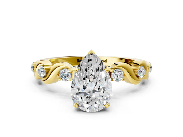 Yellow Gold Pear-Shaped Solitaire Engagement Ring Setting with Ribbon Twist Accent Band