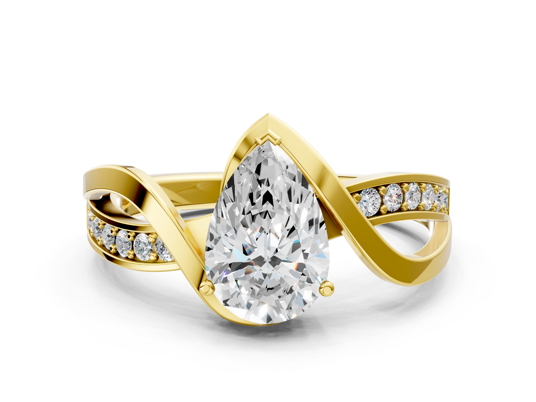Yellow gold Pear Solitaire Twisted Band with Prong Setting_19