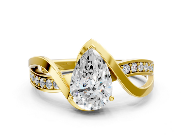 Yellow gold Pear Solitaire Twisted Band with Prong Setting