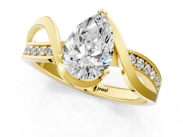 Yellow gold Pear Solitaire Twisted Band with Prong Setting