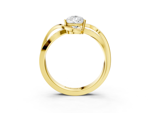 Yellow gold Pear Solitaire Twisted Band with Prong Setting
