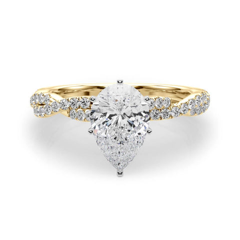 Yellow gold Pear Solitaire Twisted Pave Band with Four-Prong Setting 1