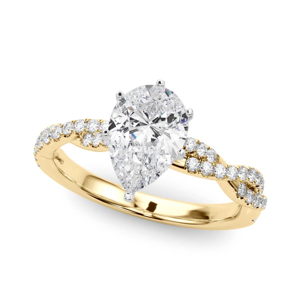 Yellow gold Pear Solitaire Twisted Pave Band with Four-Prong Setting