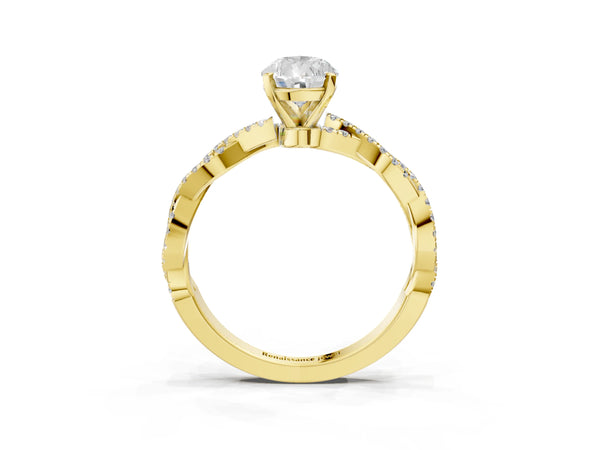 Yellow gold Pear Solitaire Twisted Pave Band with Four-Prong Setting
